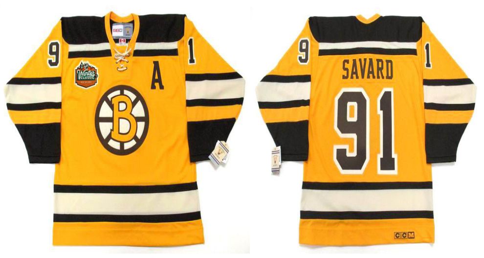 2019 Men Boston Bruins #91 Savard Yellow CCM NHL jerseys